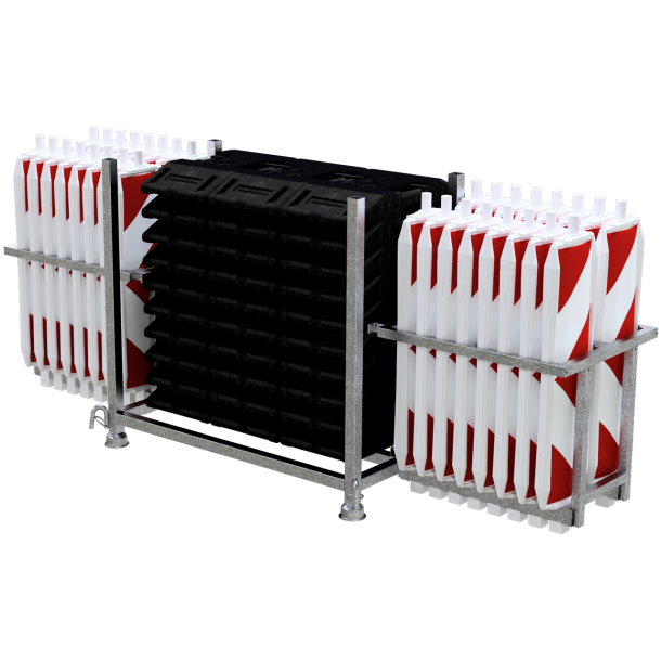 SET | with 30 traffic panels and accessories | on stacking pallet and beacon basket | with foil RA1/A, red/white | on both sides arrowed | BASt turn traffic panel